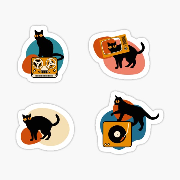 Cat with retro media icon, Cute and funny vintage color. Sticker
