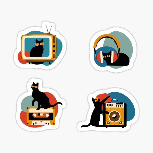 Cat with retro media icon, Cute and funny vintage color. Sticker