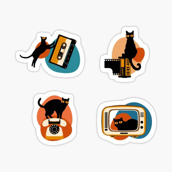 Cat with retro media icon, Cute and funny vintage color. Sticker