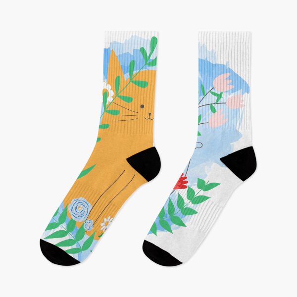 Item preview, boho cute cat with flowers and leaves designed and sold by Ijjul322.