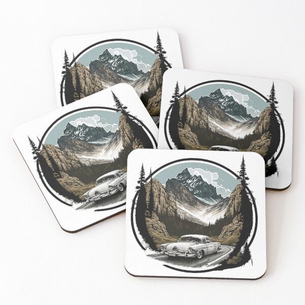 Item preview, A classic white car navigating a turn on a winding mountain road designed and sold by Xiangster987.