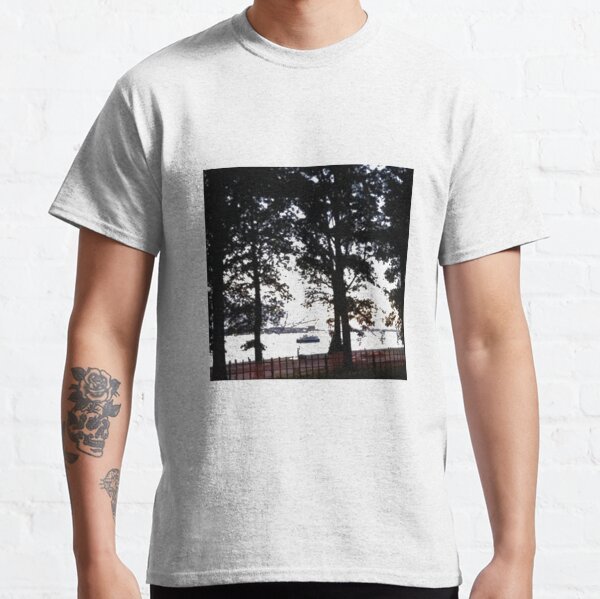 Trees, branches, leaves, branches, river, boat Classic T-Shirt