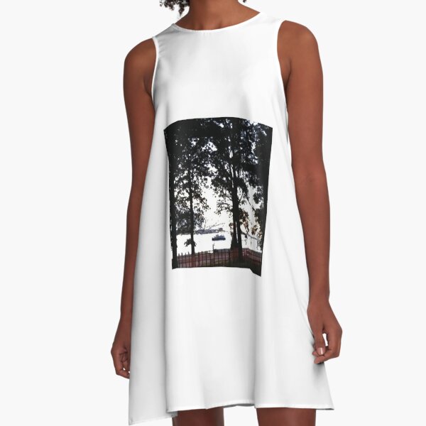 Trees, branches, leaves, branches, river, boat A-Line Dress
