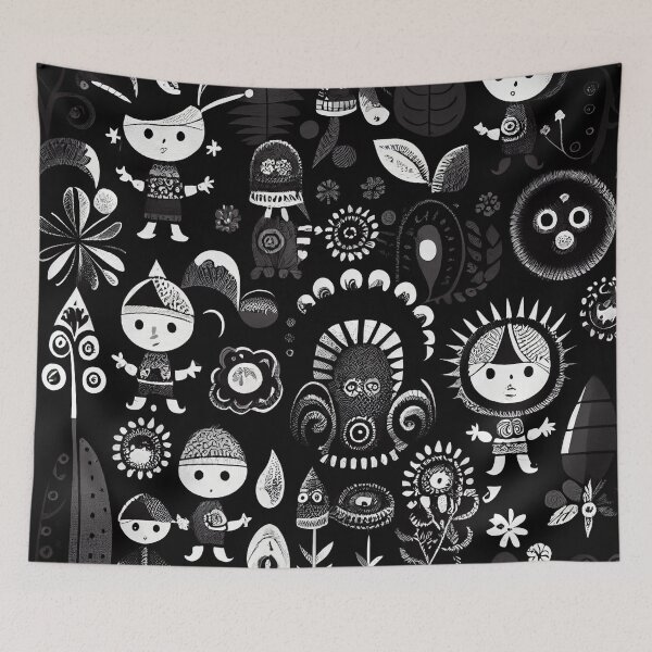 Artikelvorschau, Cartoon Designer Black Scandinavian Pattern Digital Painting entworfen und verkauft von CodeAndColors.
