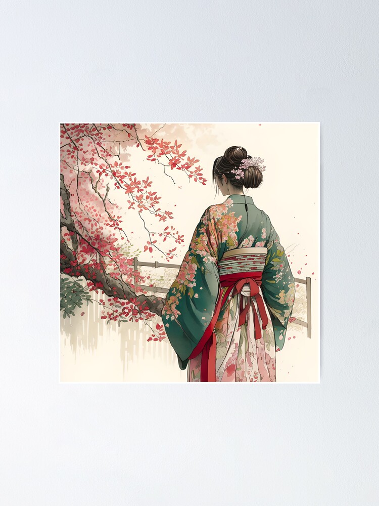 japanese vintage imagery - kimono girl - Geisha - Sakura blossom - Kyoto  Poster for Sale by Hola Mocha