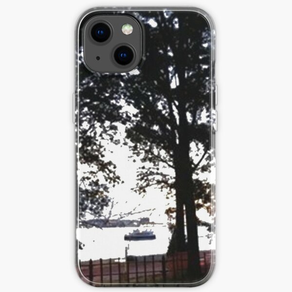 Trees, branches, leaves, branches, river, boat iPhone Soft Case