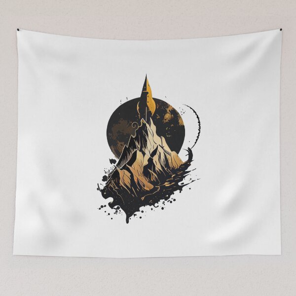 Item preview, Mountain Rocket Ship in Front of Moon designed and sold by ShadowAndSlate.