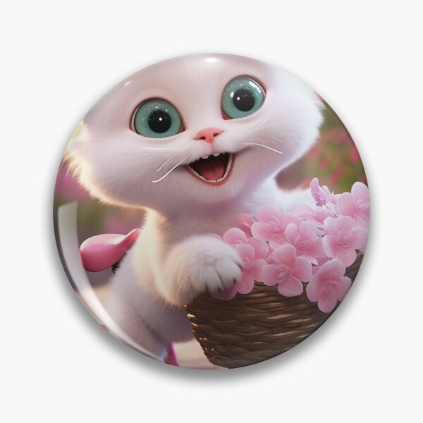 Artikelvorschau, Super cute little white kitten, big bright eyes with bicycle and flowers basket 1 entworfen und verkauft von jetaiart.