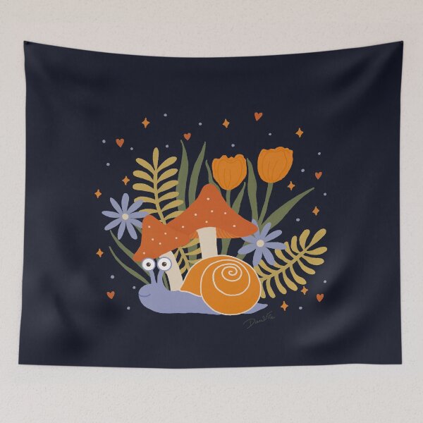 Item preview, Cute Snail with Mushrooms and Tulips ~ Night Decor designed and sold by Danvrie.