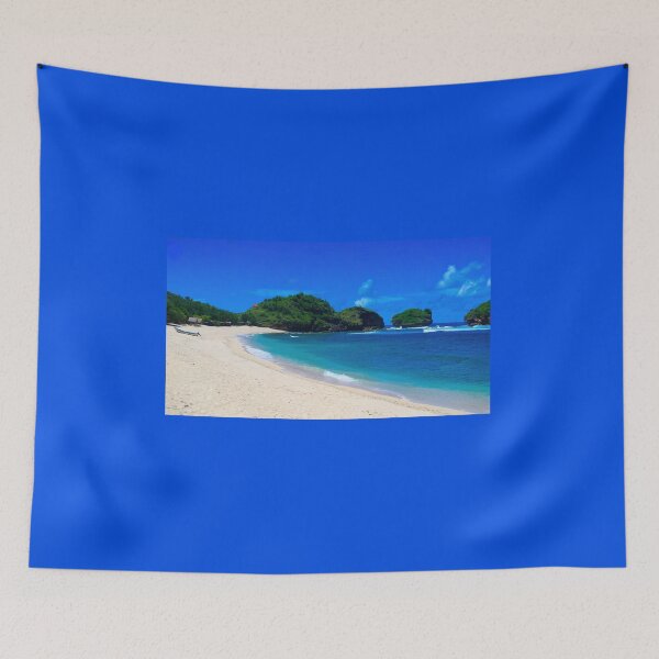 Item preview, Watu Karung lagoon sand beach with a boat and rock islands designed and sold by kall3bu.