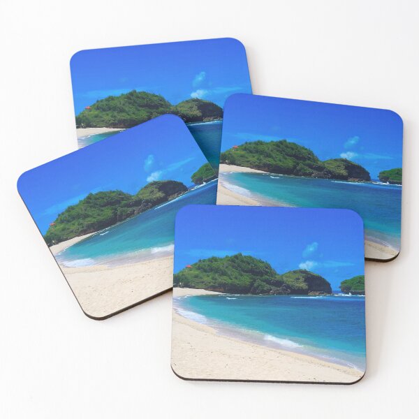 Item preview, Watu Karung lagoon sand beach with a boat and rock islands designed and sold by kall3bu.