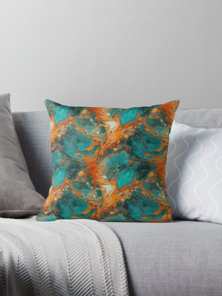 Aqua and orange throw pillows shops