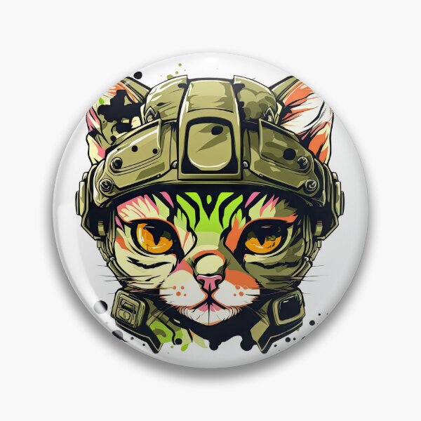 Item preview, Abstract psychedelic cat wearing a military tactical helme designed and sold by Mikhail Palinchak.