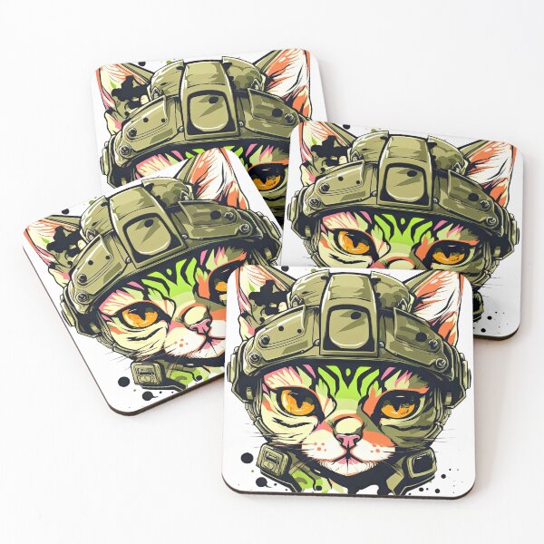 Item preview, Abstract psychedelic cat wearing a military tactical helme designed and sold by Mikhail Palinchak.