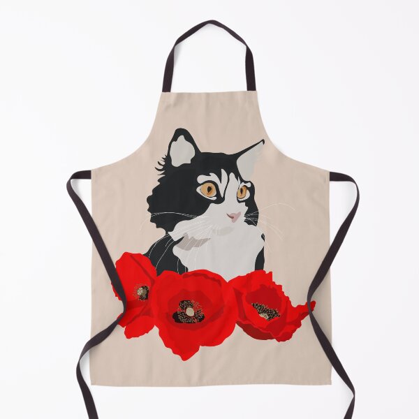 Item preview, Fluffy Black and White Cat with Poppies designed and sold by Botanical Cat.