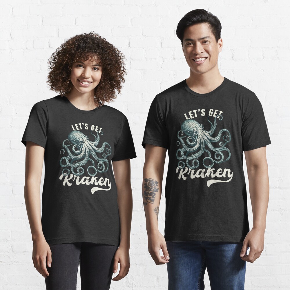 Let's Get Kraken Black Cotton Crew Neck Men's T-Shirt - M