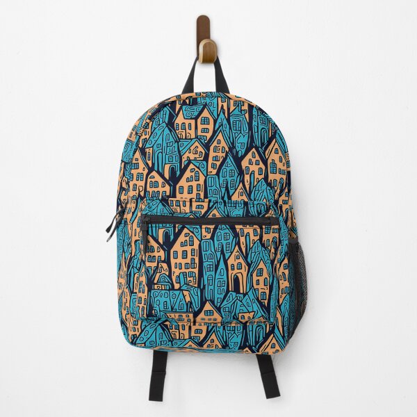 Item preview, Doodle houses seamless pattern. Blue and brown collors designed and sold by evk-art.