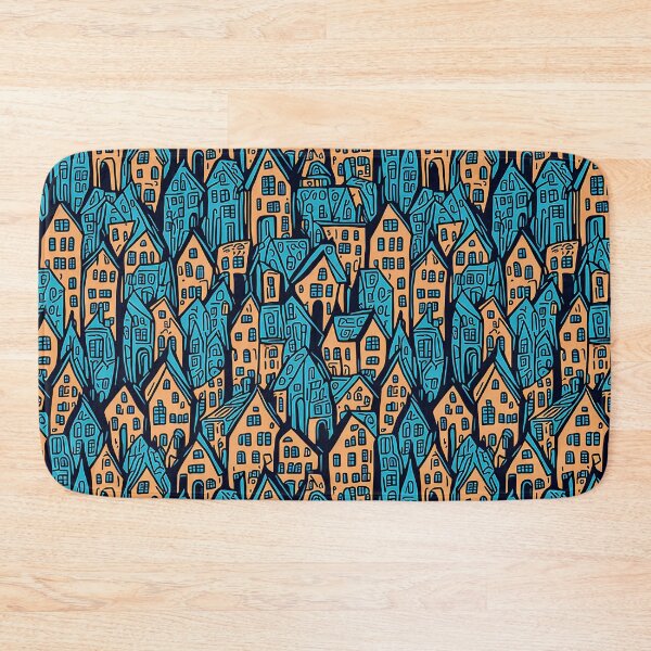 Item preview, Doodle houses seamless pattern. Blue and brown collors designed and sold by evk-art.