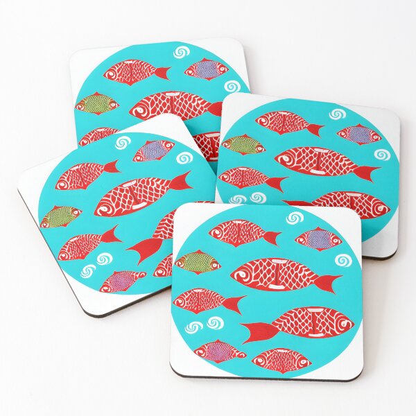 Item preview, Round red Japanese fish on blue water circle designed and sold by McCallnWaldo.