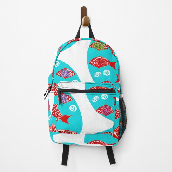 Item preview, Round red Japanese fish on blue water circle designed and sold by McCallnWaldo.