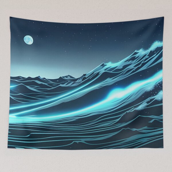 Item preview, Bioluminescent Waves, ink drawing, Ai Generated Art  designed and sold by ACC .