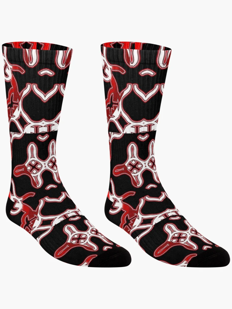 Thumbnail 3 of 5, Socks, *Funny Unique Geometric Abstract Red White Rabbit Pattern* designed and sold by Ralek.