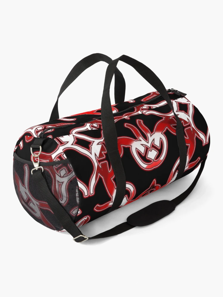 Thumbnail 2 of 3, Duffle Bag, *Funny Unique Geometric Abstract Red White Rabbit Pattern* designed and sold by Ralek.