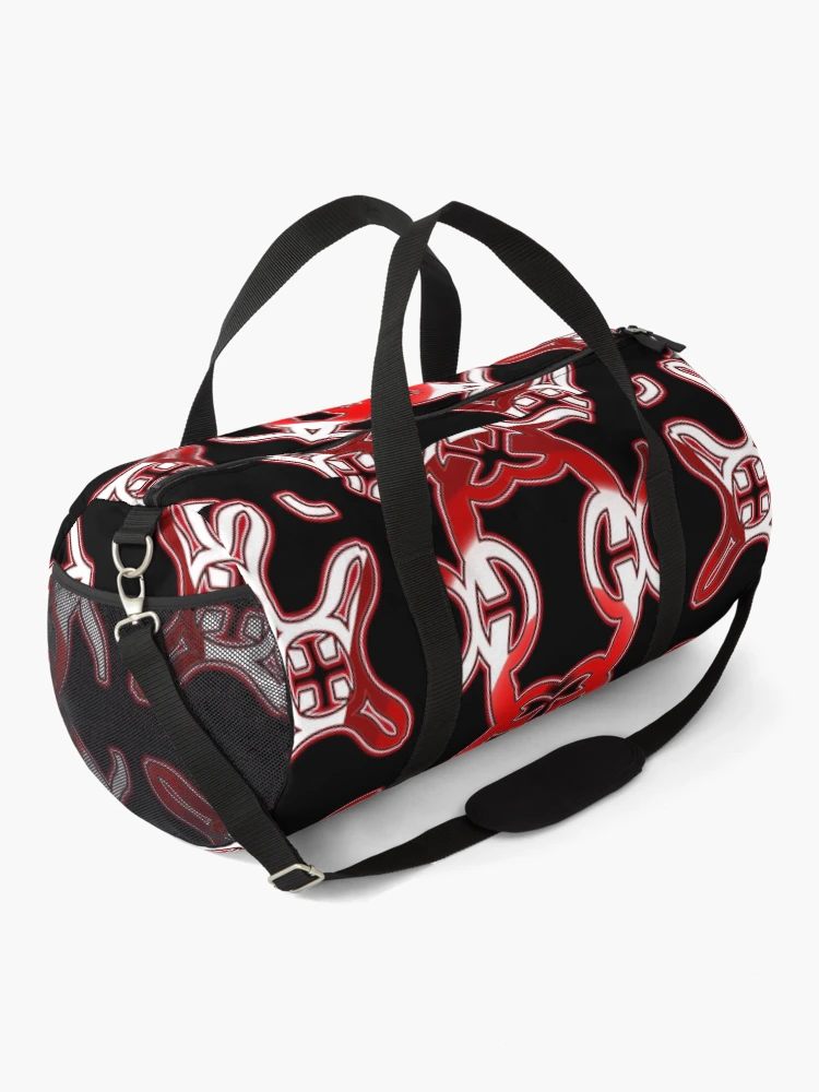 Thumbnail 2 of 3, Duffle Bag, *Funny Unique Geometric Abstract Red White Rabbit Pattern* designed and sold by Ralek.