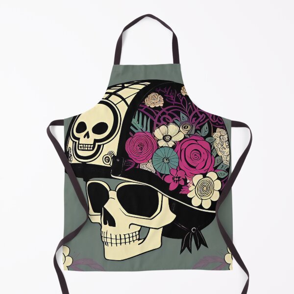 Item preview, Roller derby girl skull skeleton head in flowered helmet designed and sold by McCallnWaldo.