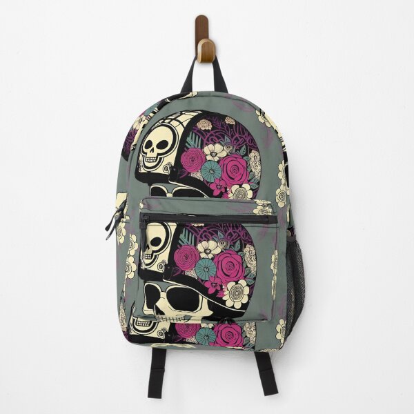 Item preview, Roller derby girl skull skeleton head in flowered helmet designed and sold by McCallnWaldo.