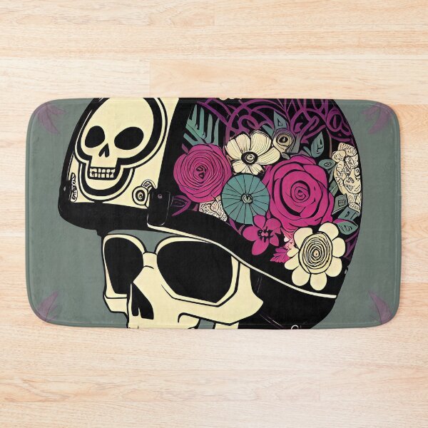 Item preview, Roller derby girl skull skeleton head in flowered helmet designed and sold by McCallnWaldo.
