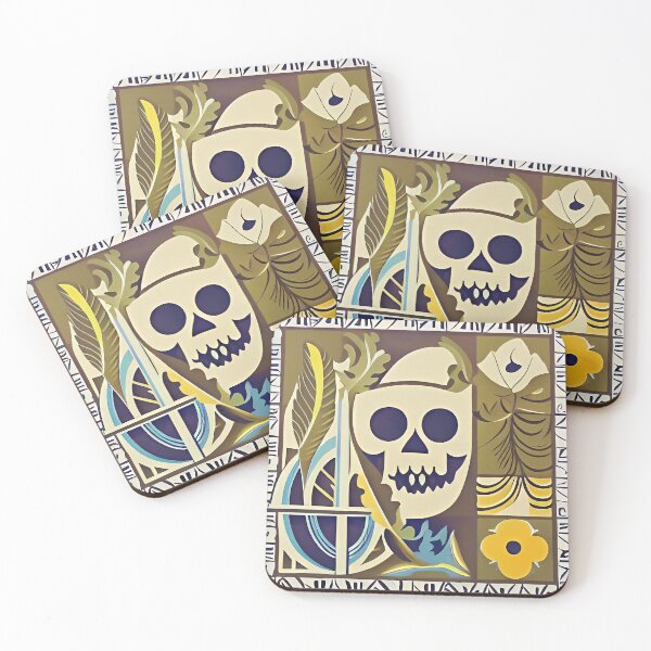 Item preview, Boho Muted colored skull skeleton flower tile (dingy green and yellow) designed and sold by McCallnWaldo.