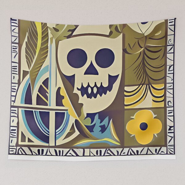 Item preview, Boho Muted colored skull skeleton flower tile (dingy green and yellow) designed and sold by McCallnWaldo.