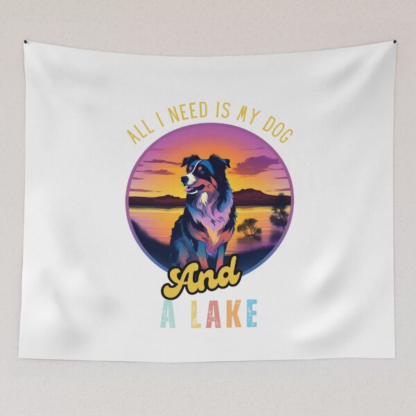 Item preview, An Australian Shepherd next to a lake - All I need is my dog and a lake designed and sold by IsaBoutiqueD.