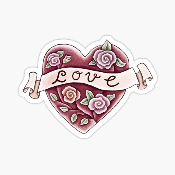love heart with red roses Sticker