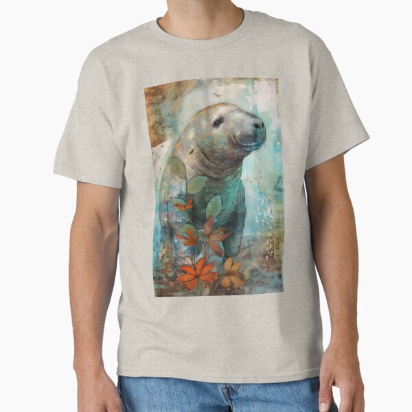 Item preview, Manatee in Mixed Media Collage Style designed and sold by candlewithhare.