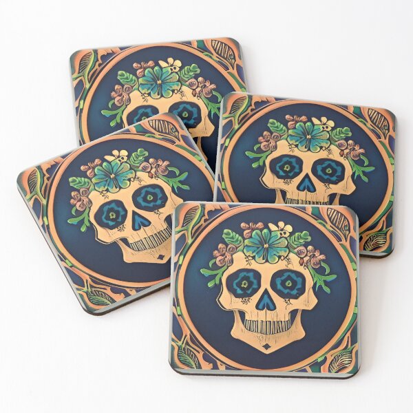 Item preview, Wooden Calaveras with flowers and feather root frame designed and sold by McCallnWaldo.