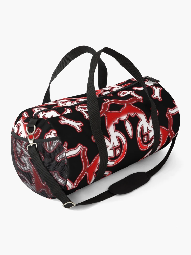 Thumbnail 2 of 3, Duffle Bag, *Funny Unique Geometric Abstract Red White Rabbit Pattern* designed and sold by Ralek.