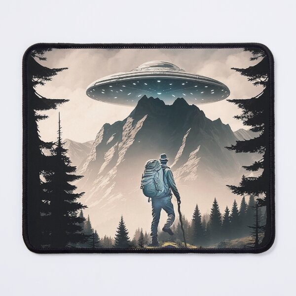 Item preview, UFO and Hiker in Mountains  designed and sold by candiscamera.