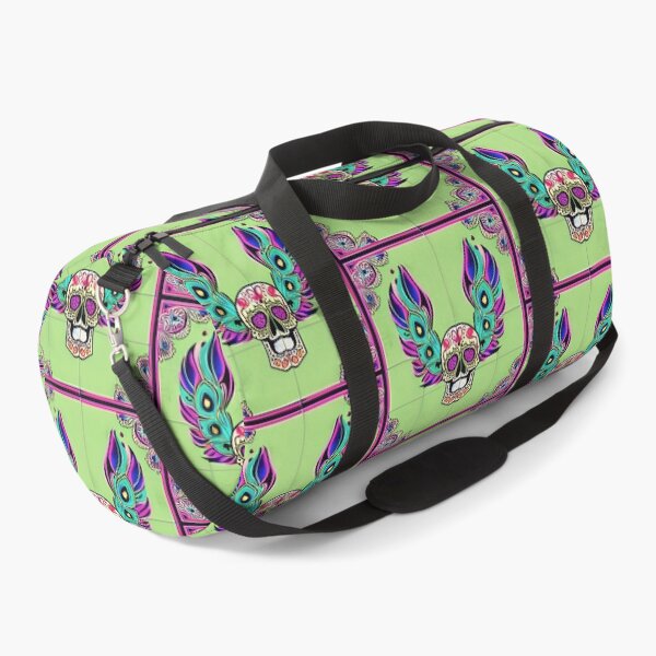 Item preview, Artistic Skull Tile with feather wings (neon dayglo green, pink, teal, aqua) designed and sold by McCallnWaldo.