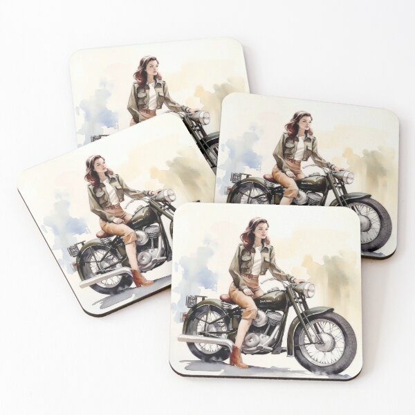 Item preview, Watercolor 1940s Bobber Motorcycle, Pinup Girl designed and sold by Richard Montag.