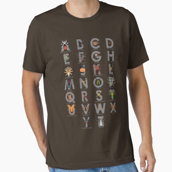 Vista previa del artículo con la obra «Camisa del alfabeto de arañas y tarántulas», diseñado y vendido por babybigfoot.