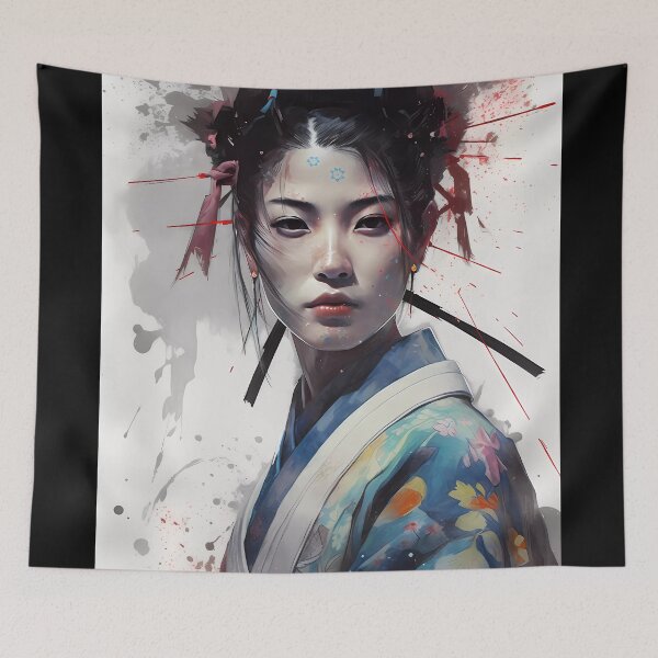 Item preview, Portrait in Ink Splash of Samurai Geisha Warrior designed and sold by Mitch-Angelo.