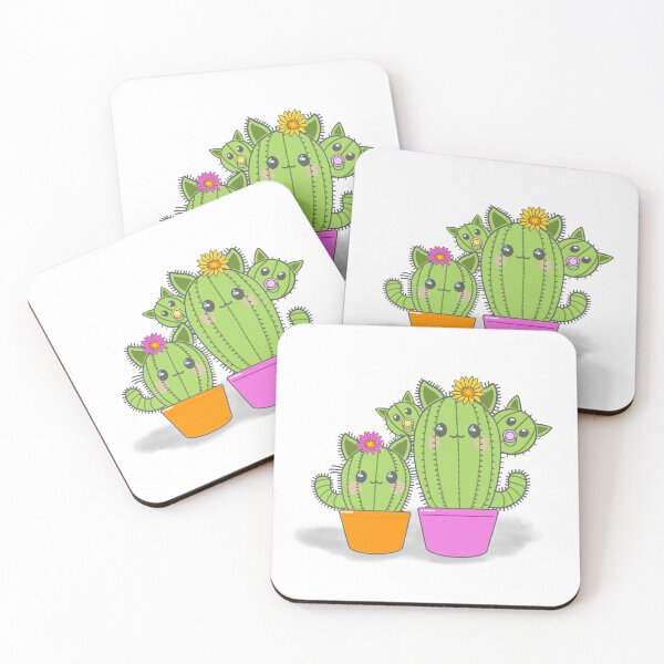 Item preview, Single parent catcus family with flowers in orange and pink pots  designed and sold by QuirkyCatz.
