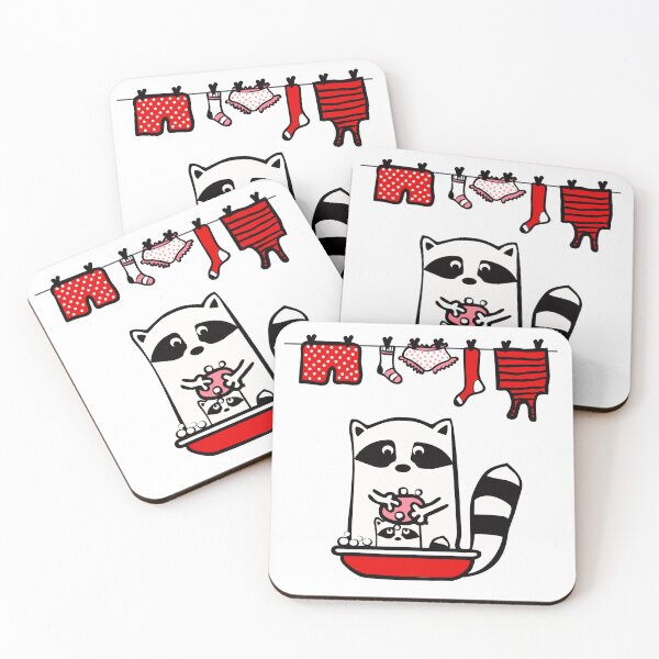 Item preview, Raccoon rinser. A large raccoon bathes a small raccoon, lathers it. designed and sold by Olga Berlet.