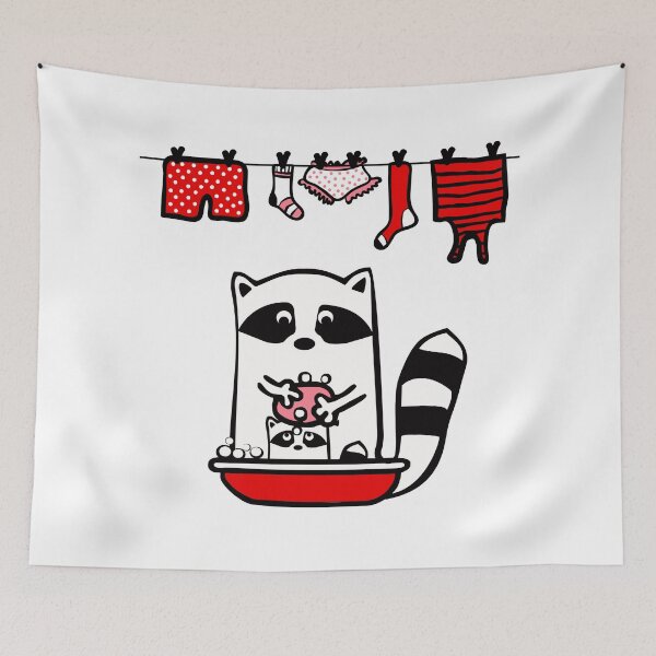 Item preview, Raccoon rinser. A large raccoon bathes a small raccoon, lathers it. designed and sold by Olga Berlet.