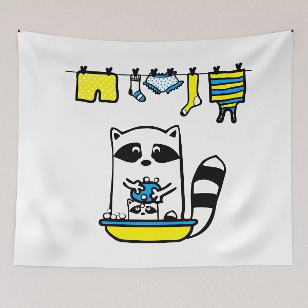 Item preview, Raccoon rinser. A large raccoon bathes a small raccoon, lathers it designed and sold by Olga Berlet.