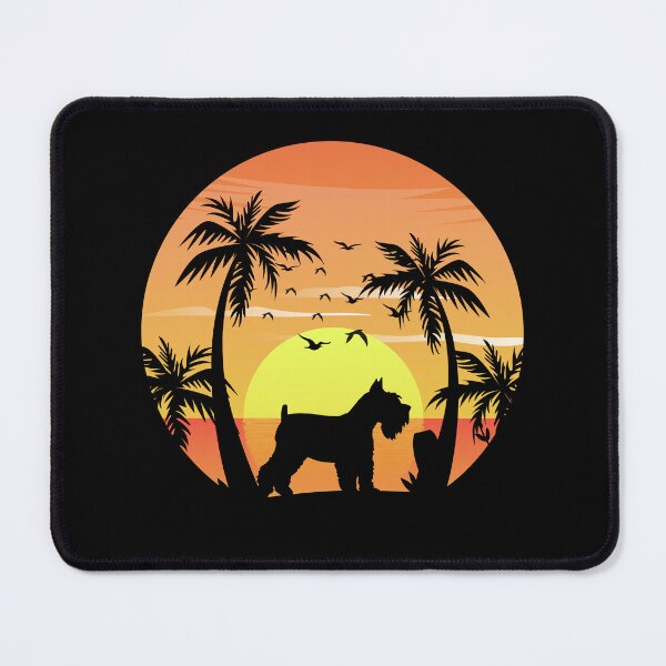 Item preview, Miniature Schnauzer Dog Surfing Beach Sunset Palm Trees designed and sold by CuteDesigns1.