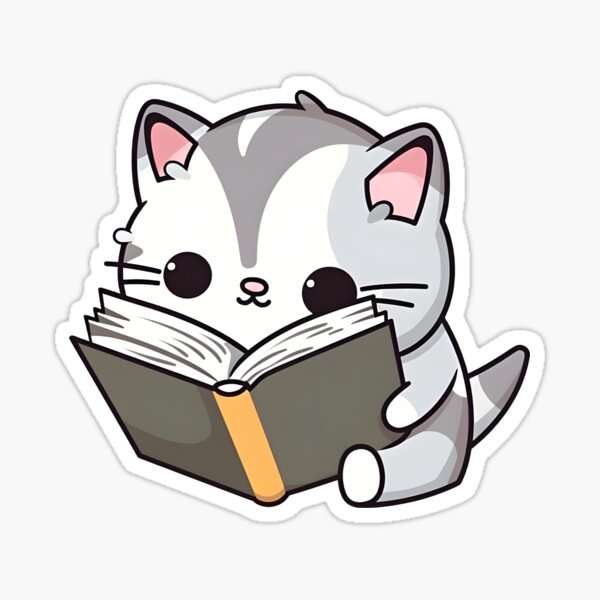 Reading Cat With Books Stickers for Kindle Case, Cat Stickers for