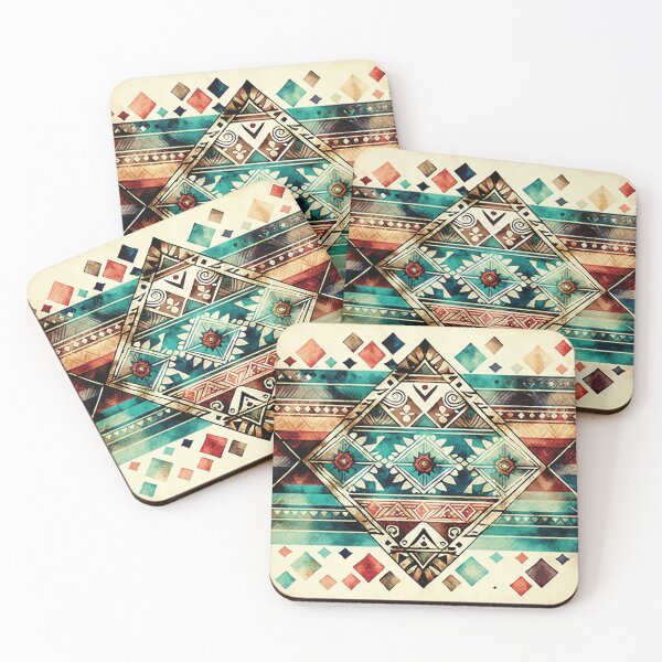 Aperçu de l'œuvre Un motif bohème aztèque turquoise et sable du sud-ouest - Motifs Boho Chic créée et vendue par GVRDesign.
